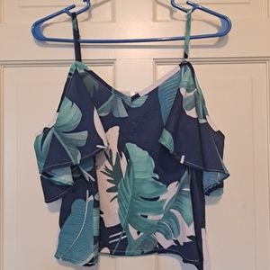 Cold shoulder off the shoulder tropical blouse top size small plant boho
